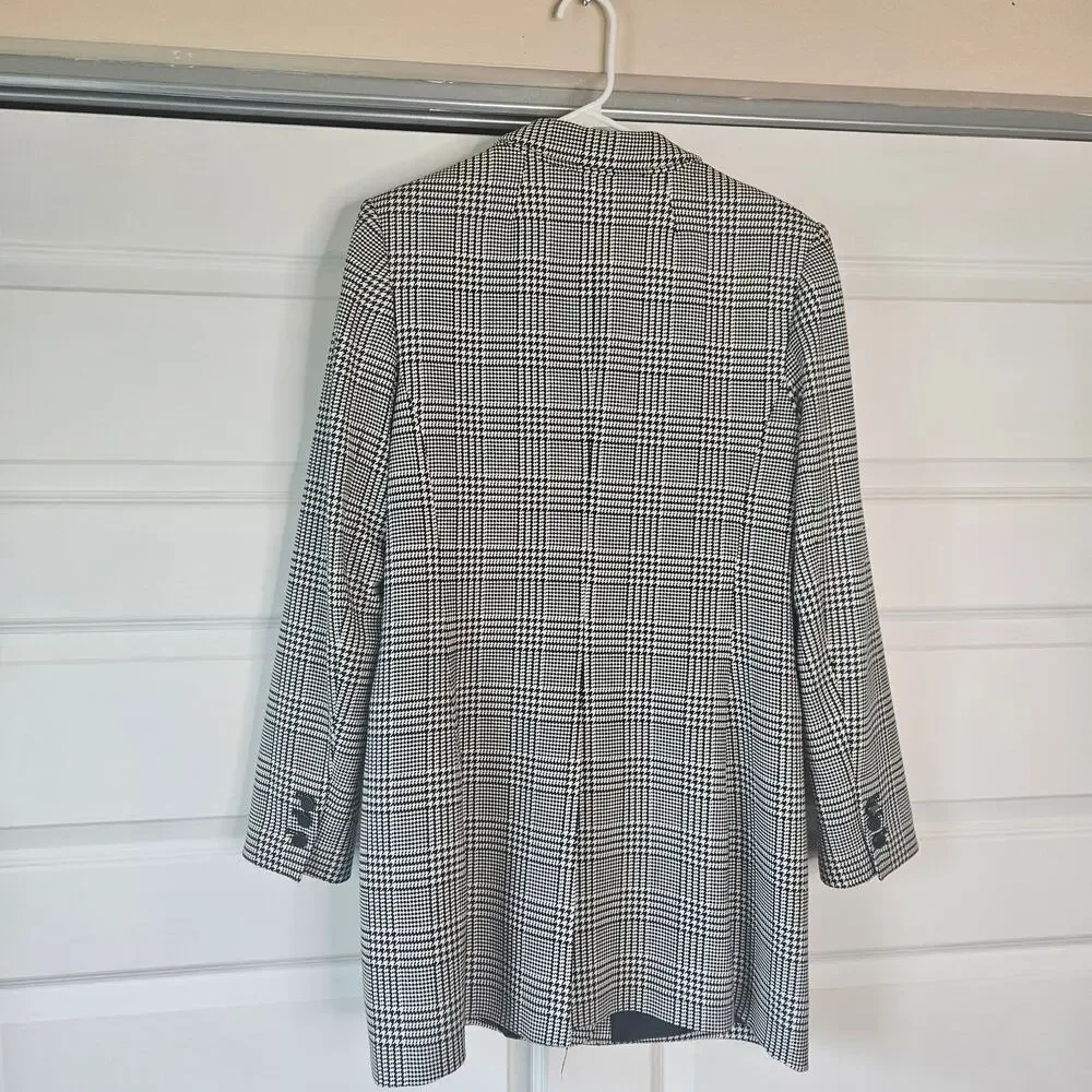 Calvin Klein Longline Glen Plaid Blazer Size 12 Single Vent Equestrian Academia - Picture 3 of 8